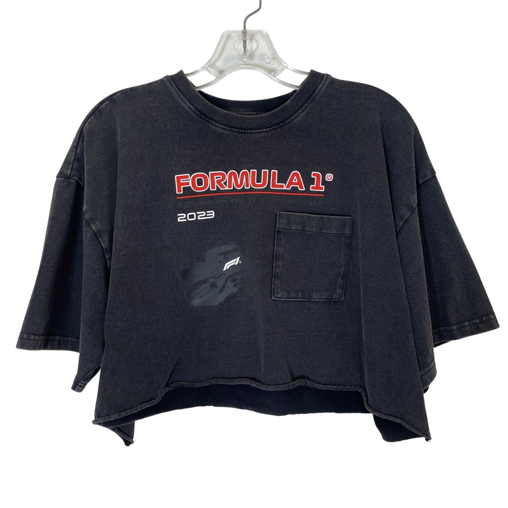 Formula 1 F1 2023 Cropped Graphic T-Shirt Acid Wash Black Pacsun Racing XS